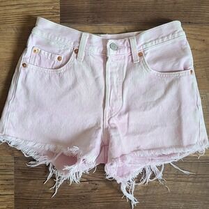 Levis 501 Buttonfly Original Pink Wash Cut Off Denim Shorts Womens 26‎